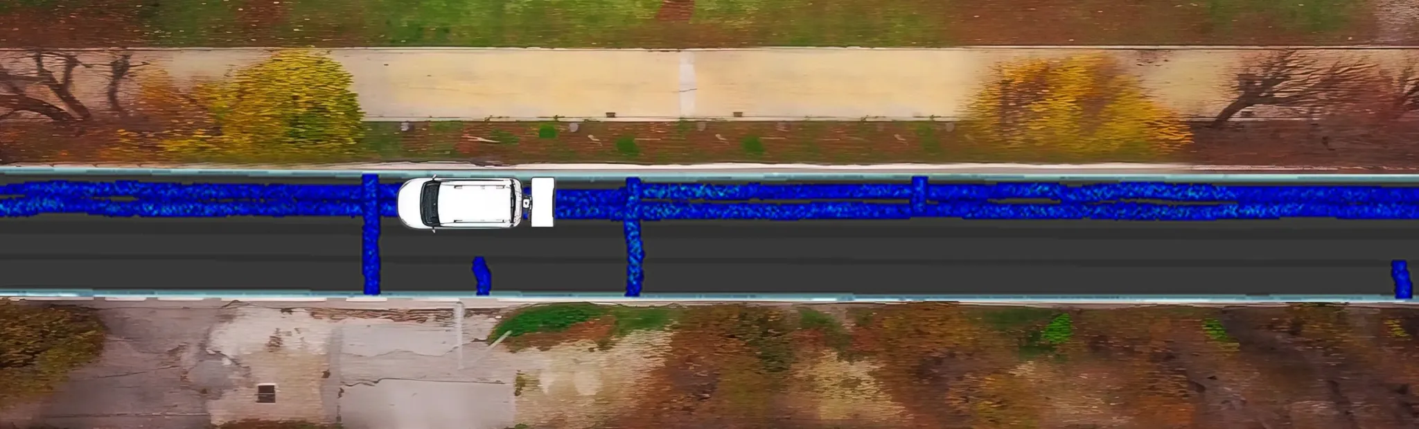 Stream UP ground penetrating radar vehicle detecting underground utilities during road survey