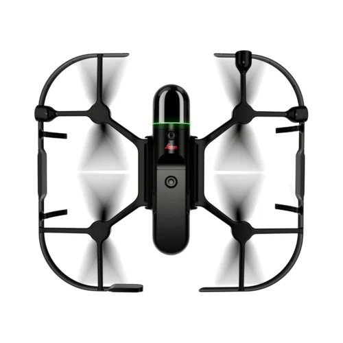 Leica BLK2FLY autonomous flying laser scanner shown from top view for aerial 3D reality capture and exterior scanning