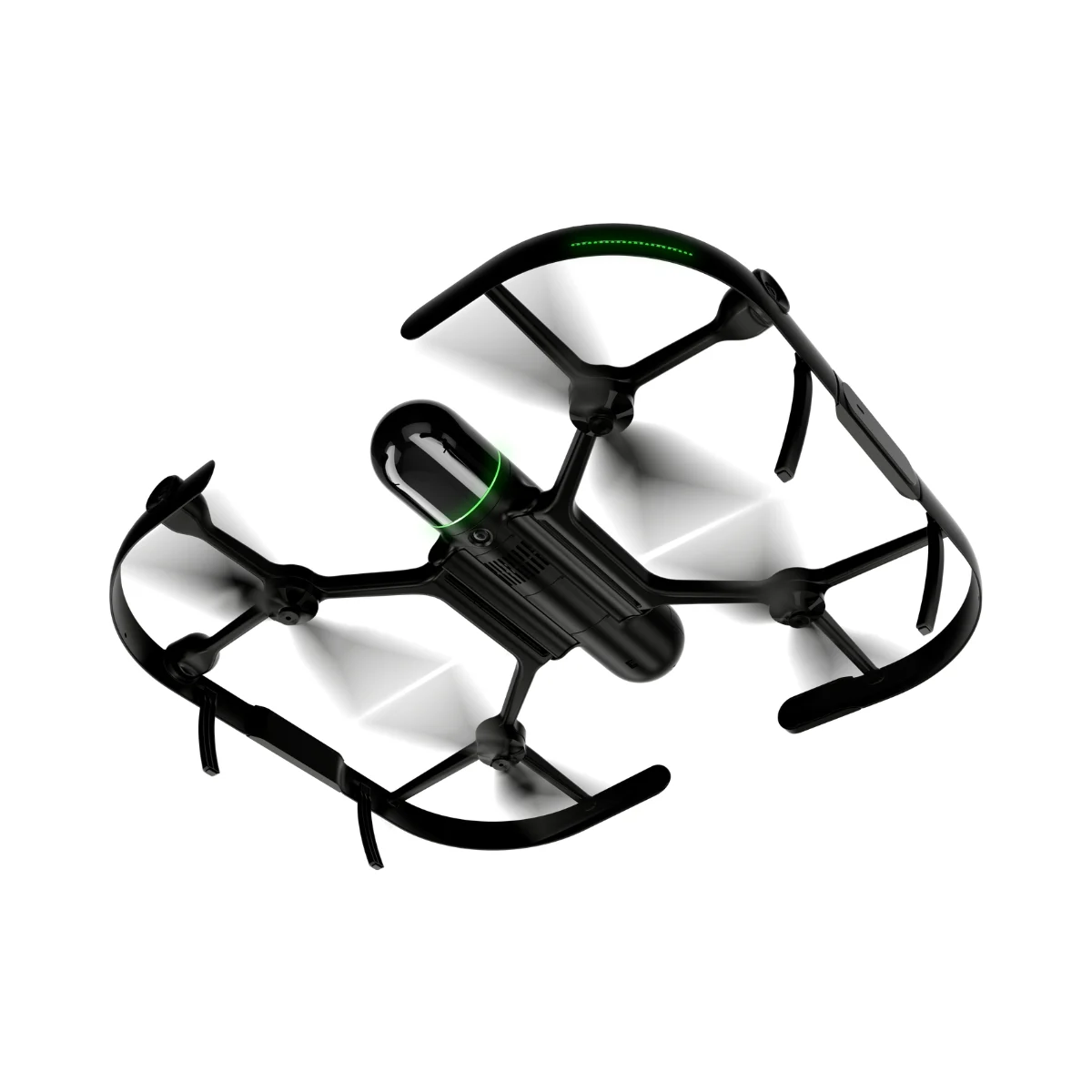 Underneath angled view of Leica BLK2FLY flying LiDAR scanner illustrating sensor integration for autonomous 3D scanning