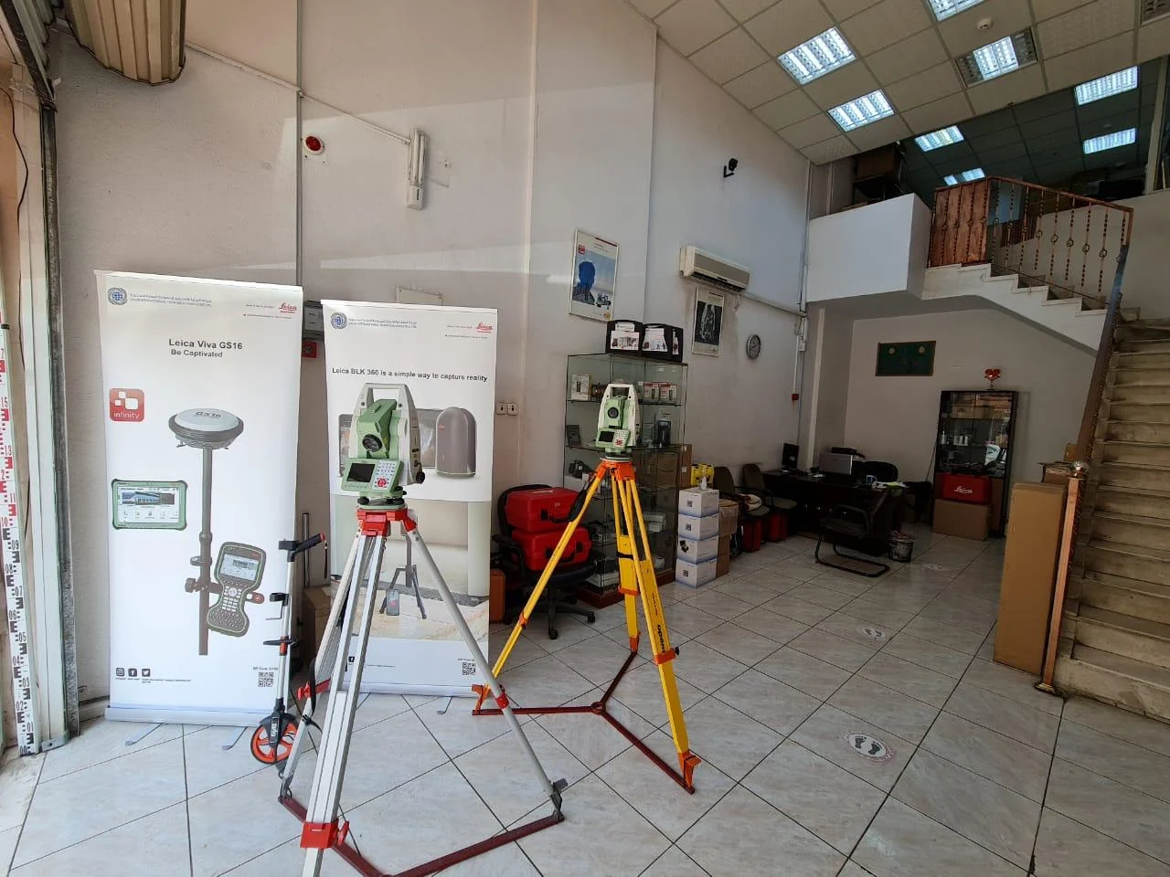 SITML Madinah Showroom, Service & Support | Leica Geosystems Solutions Inside SITML Madinah showroom displaying Leica Geosystems surveying instruments and solutions