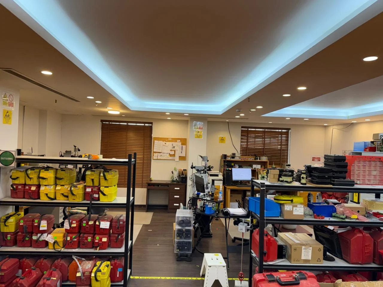 Leica Geosystems Service Workshop and Inventory at SITML Jeddah Leica Geosystems surveying equipment service workshop and spare parts inventory at SITML Jeddah showroom Saudi Arabia