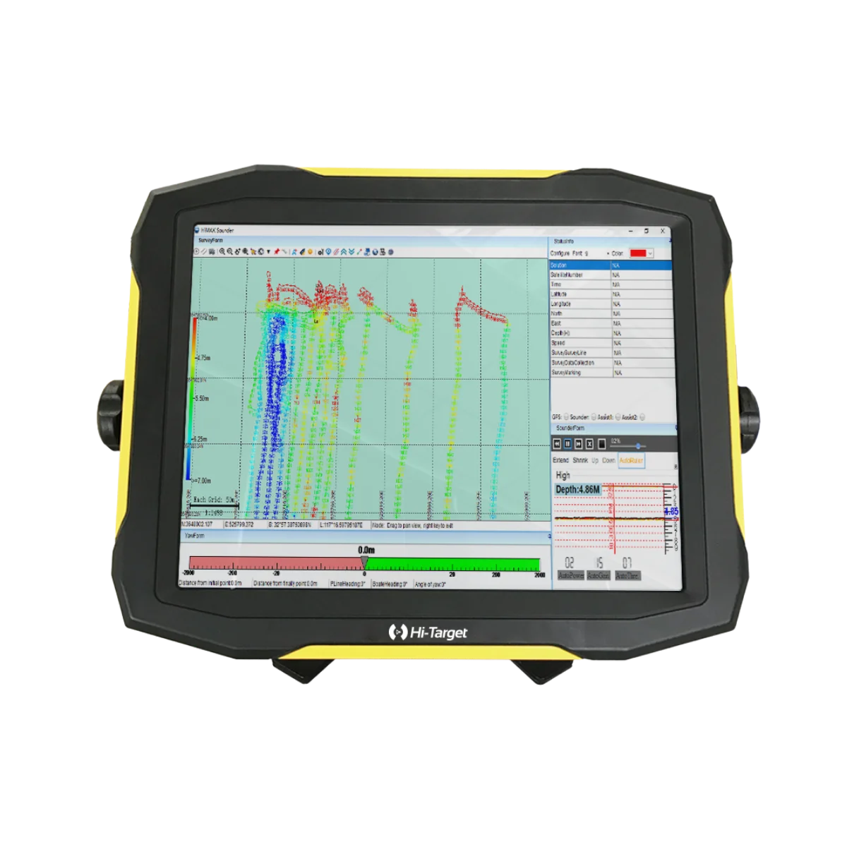 Hi-Target HD-Lite Single Beam Echo Sounder Hydrographic Survey Display System Hi-Target HD-Lite single beam echo sounder hydrographic survey system displaying real time bathymetric depth data on integrated touchscreen monitor