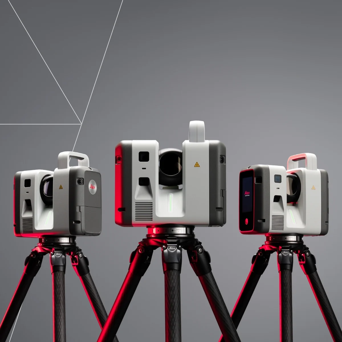 Leica RTC Series Laser Scanners Product Lineup Leica RTC Series laser scanners displayed on tripods, showing the RTC reality capture lineup for professional 3D laser scanning and high-density site data capture