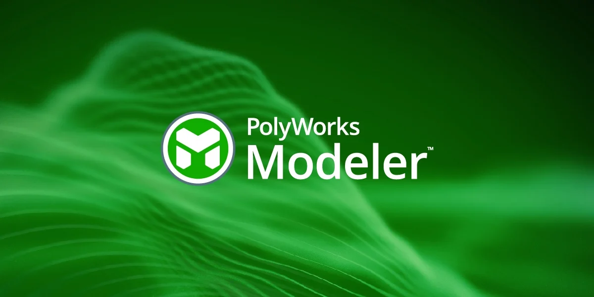 PolyWorks Modeler logo on a green polygonal mesh background