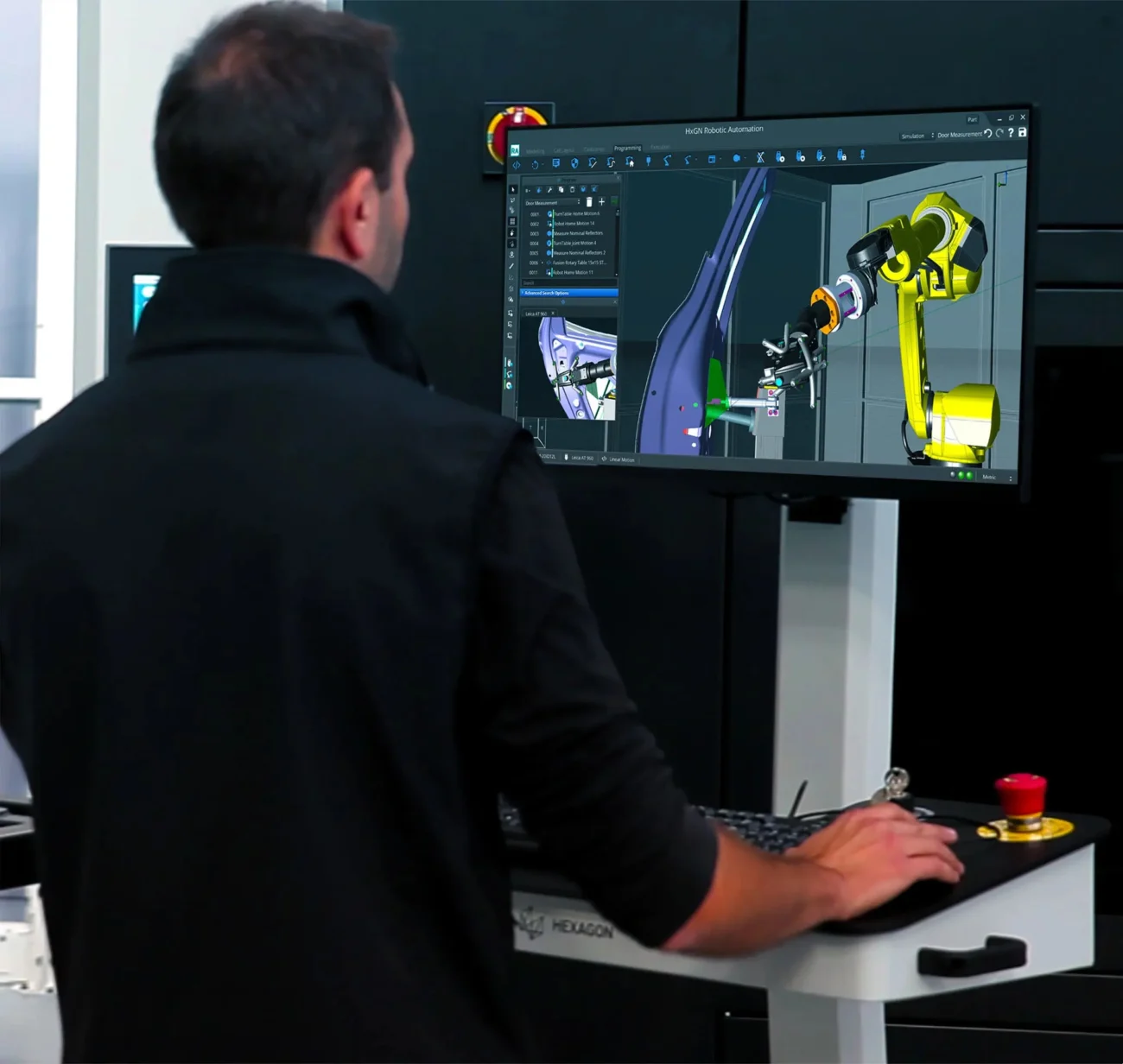 Hexagon PRESTO Robotic Inspection Programming Operator programming a Hexagon PRESTO automated inspection routine using HxGN Robotic Automation software