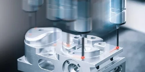 PolyWorks Inspector Automated CNC CMM Sequencing CNC CMM probe measuring a machined component using an automated PolyWorks Inspector sequence
