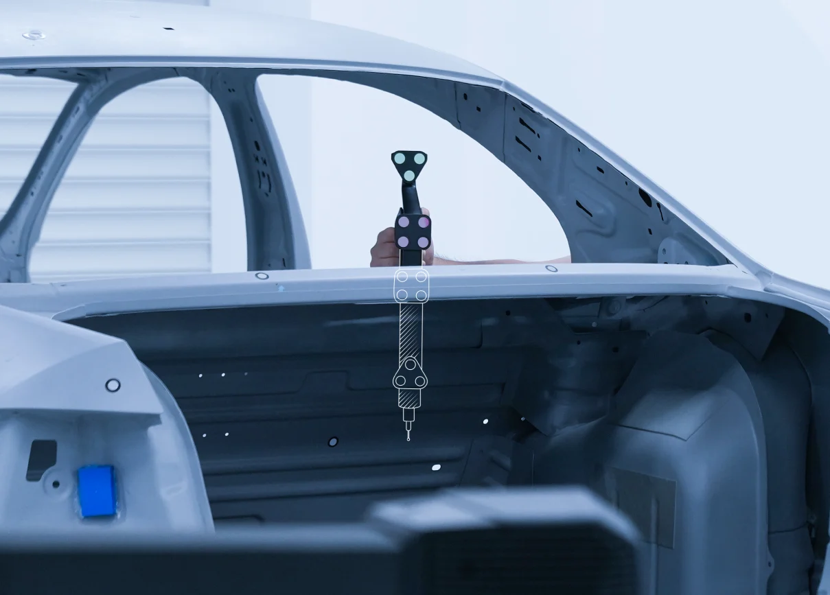 FreeProbe 2 Pro Deep Probing for Obstructed Features FreeProbe 2 Pro measuring a recessed automotive feature while some optical tracking marker plates are partially obstructed